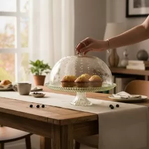 ПОДНОС ЗА ТОРТА С КАПАК ОТ СТЪКЛО - РЕЛЕФ И ПРОЗРАЧНОСТ