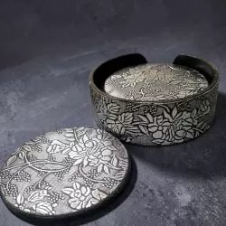 ПОДЛОЖКИ ЗА ЧАШИ КОМПЛЕКТ ОТ 6 броя КРЪГЛИ - СРЕБЪРНИ ОТЛЯСЪЦИ