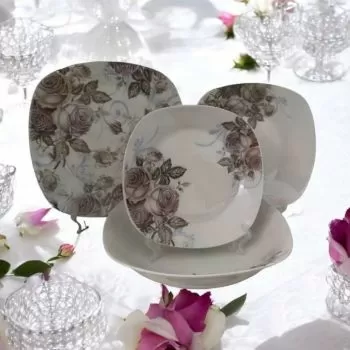 ПОРЦЕЛАНОВ СЕРВИЗ ЗА ХРАНА 19 ЧАСТИ -  ОПУШЕНИ ЛИЛАВИ РОЗИ