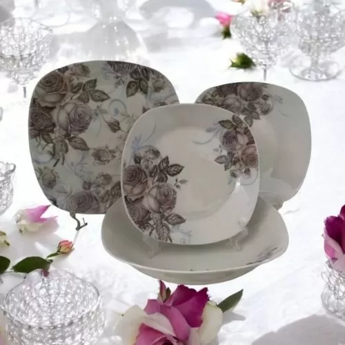 ПОРЦЕЛАНОВ СЕРВИЗ ЗА ХРАНА 19 ЧАСТИ -  ОПУШЕНИ ЛИЛАВИ РОЗИ