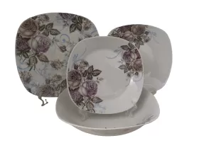 ПОРЦЕЛАНОВ СЕРВИЗ ЗА ХРАНА 19 ЧАСТИ -  ОПУШЕНИ ЛИЛАВИ РОЗИ
