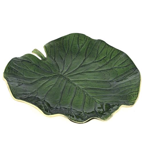 Декоративно плато - листо в тъмно зелено 26х27 см