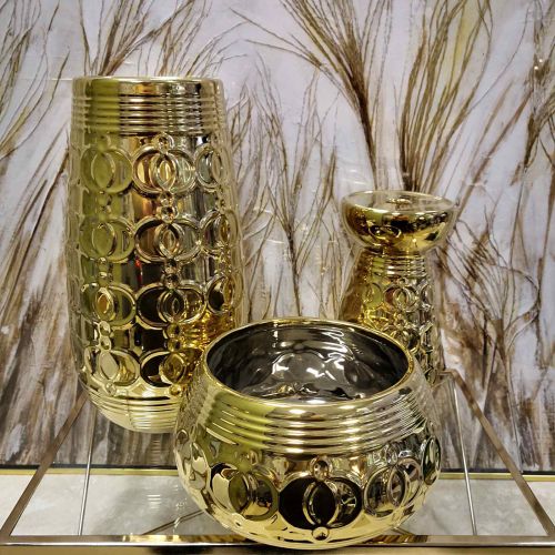 Купа от керамика с релефни кръгчета в златно Φ20Χ11