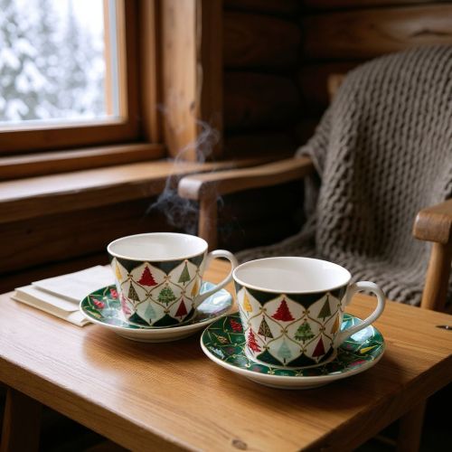 КОЛЕДЕН СЕРВИЗ ЗА КАФЕ /6 чаши и 6 чинийки / - ЕЛХА В ЧУДНА ПРЕМЯНА