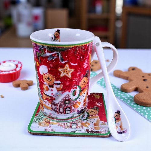 КОЛЕДНА ЧАША С ЛЪЖИЧКА И ПОДЛОЖКА - КАНЕЛЕНА СЛАДОСТ