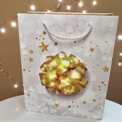 КОЛЕДНА ПОДАРЪЧНА ТОРБИЧКА 55см*40см*15см  / 4 дизайна / -  СВЕТЛИНИ В ЗЛАТО