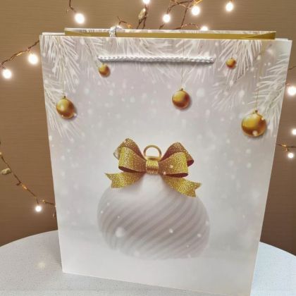 КОЛЕДНА ПОДАРЪЧНА ТОРБИЧКА 15см*14см*6см / 4дизайна / -  СВЕТЛИНИ В ЗЛАТО