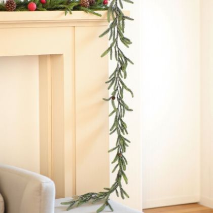 КОЛЕДЕН ГИРЛЯНД ОТ ЗАСКРЕЖЕНИ КЛОНКИ И ШИШАРКИ 150см / реален допир / - КОЛЕДНА ГОРА