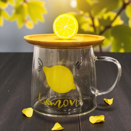 СТЪКЛЕНА ЧАША С ДЕКОРАЦИЯ ЛИМОН - ВКУСЪТ НА СВЕЖЕСТТА