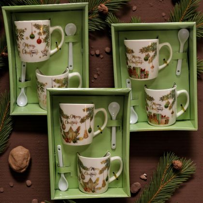 КОМПЛЕКТ ОТ КОЛЕДНИ ЧАШИ / 2ЧАШИ+2ЛЪЖИЧКИ / - ПРАЗНИЧНА УКРАСА