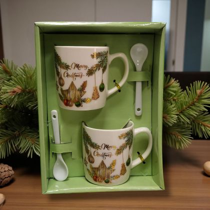 КОМПЛЕКТ ОТ КОЛЕДНИ ЧАШИ / 2ЧАШИ+2ЛЪЖИЧКИ / - ПРАЗНИЧНА УКРАСА