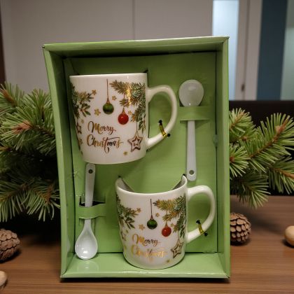 КОМПЛЕКТ ОТ КОЛЕДНИ ЧАШИ / 2ЧАШИ+2ЛЪЖИЧКИ / - ПРАЗНИЧНА УКРАСА