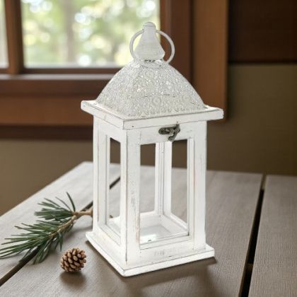 Бял дървен фенер 33 см