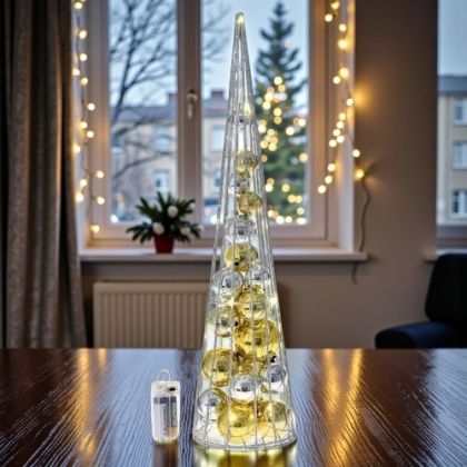 КОЛЕДНА ЕЛХА / КОНУС СЪС СВЕТЛИНКИ 50см 