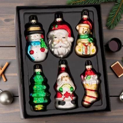 КОМПЛЕКТ СТЪКЛЕНИ ИГРАЧКИ ЗА ЕЛХА - ЦВЕТОВЕ И ФОРМИ