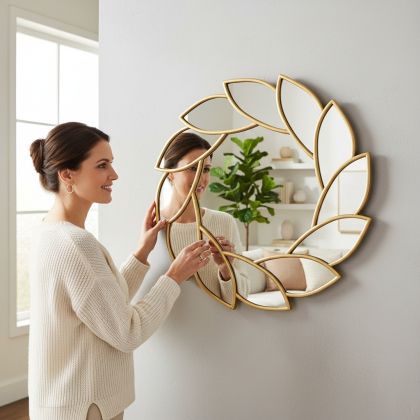 Огледало за стена с рамка - листа златисто