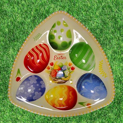 ВЕЛИКДЕНСКА СТЪКЛЕНА ЧИНИЯ С 6 броя ГНЕЗДА ЗА ЯЙЦА - ПЪСТЪР ВЕЛИКДЕН