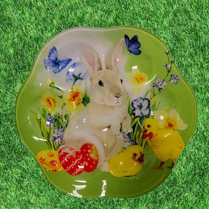 ВЕЛИКДЕНСКА СТЪКЛЕНА ЧИНИЯ С 6 броя ГНЕЗДА ЗА ЯЙЦА - ПЪСТЪР ВЕЛИКДЕН