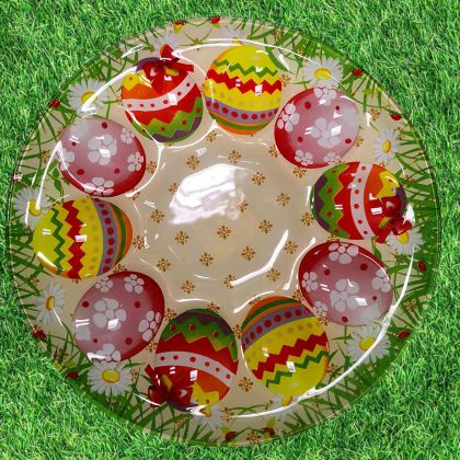 ВЕЛИКДЕНСКА СТЪКЛЕНА ЧИНИЯ С 10броя ГНЕЗДА ЗА ЯЙЦА - ПЪСТЪР ВЕЛИКДЕН