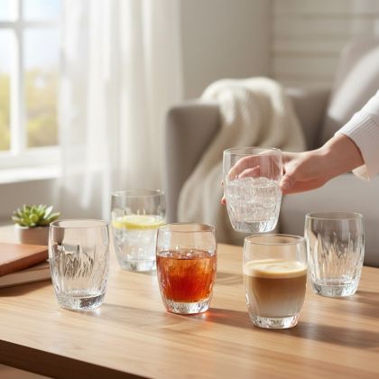 КПИСТАЛНИ ЧАШИ ЗА УИСКИ / АЛКОХОЛ 6броя 345мл - КРИСТАЛНИ РЕЛЕФИ