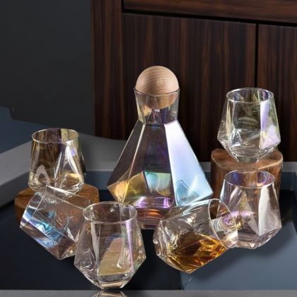 СЕТ ЗА УИСКИ 7 ЧАСТИ С НАКЛОНЕНИ ЧАШИ /гарафа+6 чаши/ - ХАМЕЛЕОНОВИ НЮАНСИ