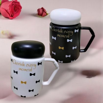 ЧАША С КАПАЧЕ с надпис ДА ЦЕНИМ МОМЕНТА - ЧЕРНО-БЯЛА СТРАСТ