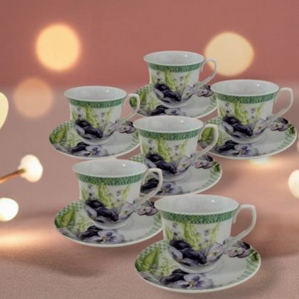 СЕРВИЗ КАФЕ / ЧАЙ 6 чаши + 6 чинийки - ПРОЛЕТНИ ТЕМЕНУГИ