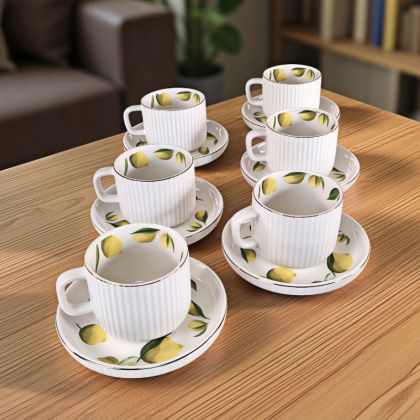 СЕРВИЗ КАФЕ / 6 чаши + 6 чинийки / 120мл - ЛИМОНИ ОТ АМАЛФИ