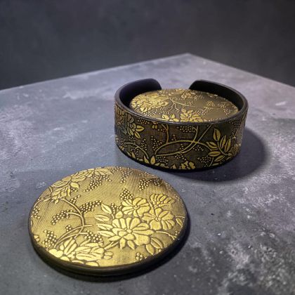 ПОДЛОЖКИ ЗА ЧАШИ КОМПЛЕКТ ОТ 6 броя КРЪГЛИ - ЗЛАТНИ ОТЛЯСЪЦИ