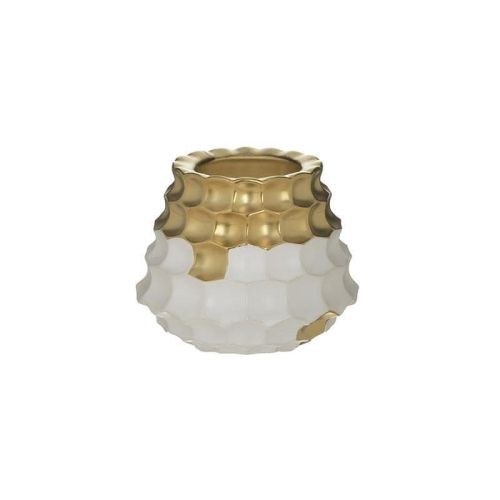 Керамичен свещник бяло и златно "Пчелна пита" Φ11Χ9