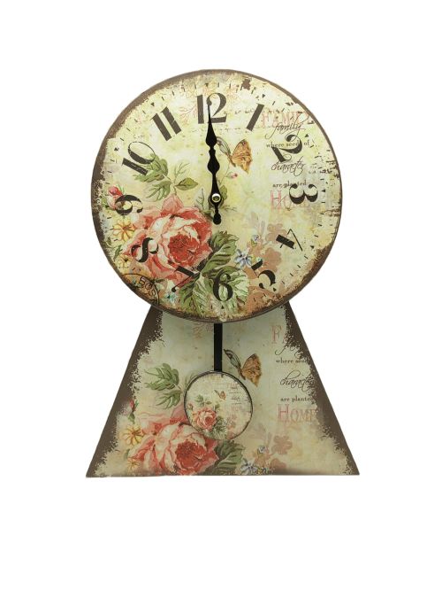 Стенен часовник винтидж с цветя и пеперуди 36 см