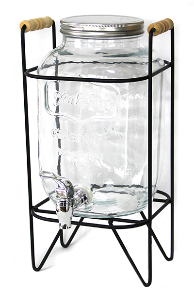 Стъклен диспенсър с метална стойка и канелка - 8 литра