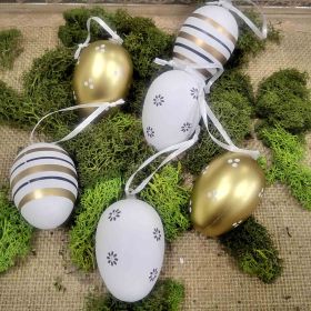 КОМПЛЕКТ ОТ 6 БРОЯ ДЕКОРАТИВНИ ЯЙЦА / ВИСЯЩИ/ - ЗЛАТНО И БЯЛО 