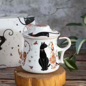 ЧАША ЗА ЧАЙ СЪС ЗАПАРКА - ЧЕРНА КОТКА, БЯЛ КОТАРАК