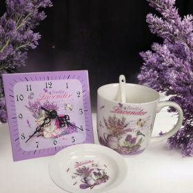 КОМПЛЕКТ ЧАСОВНИК С ЧАША - КОШНИЦА С ЛАВАНДУЛА
