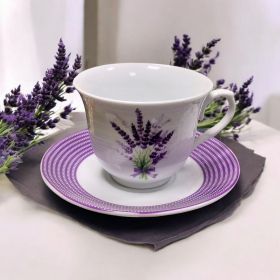 СЕРВИЗ ЗА КАФЕ / ЧАЙ  / 6 чаши +6 чинийки / - БУКЕТ ЛАВАНДУЛА