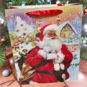 ПОДАРЪЧНА КОЛЕДНА ТОРБИЧКА 24см*18см*8см - ДЯДО КОЛЕДА МЕ ЧУ 