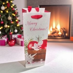 КОЛЕДНА ТОРБИЧКА ЗА БУТИЛКА 35см*12см*10см  / 4 дизайна / - СНЕЖНО И БЯЛО