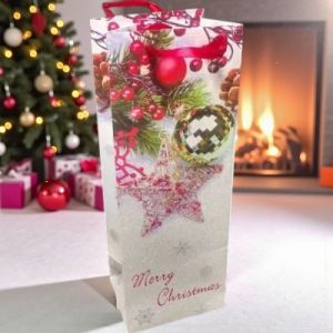 КОЛЕДНА ТОРБИЧКА ЗА БУТИЛКА 35см*12см*10см  / 4 дизайна / - СНЕЖНО И БЯЛО