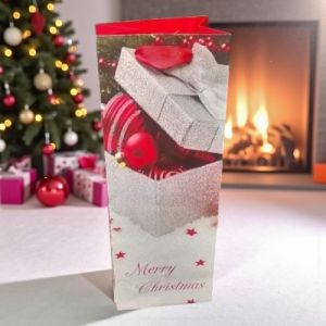 КОЛЕДНА ТОРБИЧКА ЗА БУТИЛКА 35см*12см*10см  / 4 дизайна / - СНЕЖНО И БЯЛО