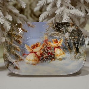 СТЪКЛЕНА КОЛЕДНА КУПА 25см*17см - АНГЕЛИ В ГОРАТА