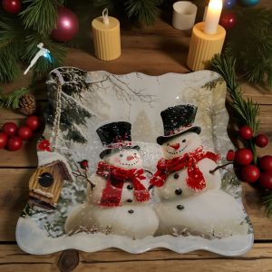 СТЪКЛЕНА КОЛЕДНА КУПА 19см*19см - СНЕЖКОВЦИ В ГОРАТА