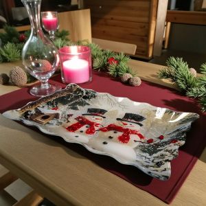 СТЪКЛЕНО КОЛЕДНО ПЛАТО 29см*20см - СНЕЖКОВЦИ В ГОРАТА