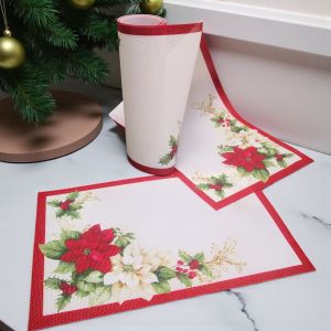 КОМЛЕКТ РЪНЪР И 6 броя ПОДЛОЖКИ ЗА ХРАНЕНЕ - КОЛЕДНИ ЗВЕЗДИ НА ТРАПЕЗАТА