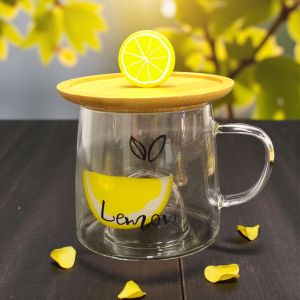 СТЪКЛЕНА ЧАША С ДЕКОРАЦИЯ ЛИМОН - ВКУСЪТ НА СВЕЖЕСТТА