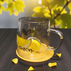 СТЪКЛЕНА ЧАША С ДЕКОРАЦИЯ ЛИМОН - ВКУСЪТ НА СВЕЖЕСТТА