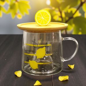 СТЪКЛЕНА ЧАША С ДЕКОРАЦИЯ ЛИМОН - ВКУСЪТ НА СВЕЖЕСТТА