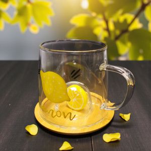 СТЪКЛЕНА ЧАША С ДЕКОРАЦИЯ ЛИМОН - ВКУСЪТ НА СВЕЖЕСТТА