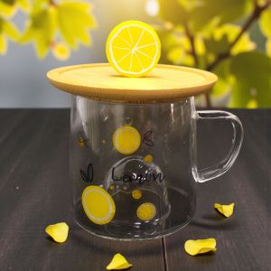 СТЪКЛЕНА ЧАША С ДЕКОРАЦИЯ ЛИМОН - ВКУСЪТ НА СВЕЖЕСТТА