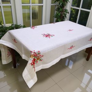 КОЛЕДНА ПОКРИВКА ЗА МАСА С БРОДЕРИЯ 130см*180см - КОЛЕДНА ЗВЕЗДА И ШИШАРКИ